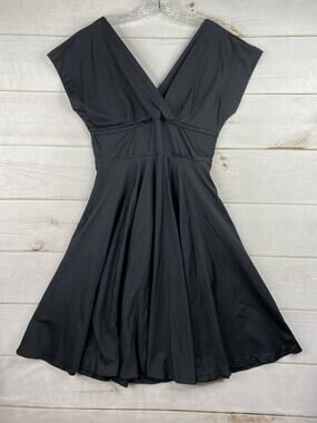 Retrospec'd Dress Sz 10 Black Deep V Stretch Fit & Flare Retro Pinup Vintage